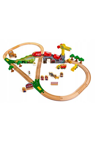 İSP Circuit Trenulet din Lemn , 70 de Accesorii Incluse "LikeSmart Wood Track", cu Traseu Multifu