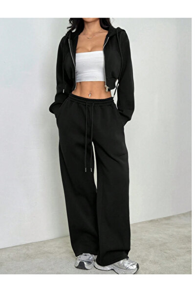 LAUSRA Γυναικείο μαύρο παντελόνι μεγάλου μεγέθους, φαρδιά γραμμή, ελαστικό, ά...