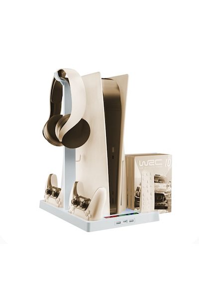 LEBLOU PS5 Stand with Dual Cooling, Controller Charging, Headset, Remote and Game Rack