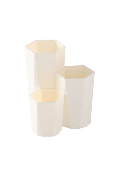 dalip Storage Support for Makeup Brushes, 3 Compartments, Beige