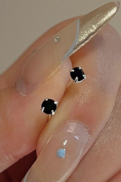 TAKIŞTIR Black Color Stone Detailed Unisex Earrings (Pair)