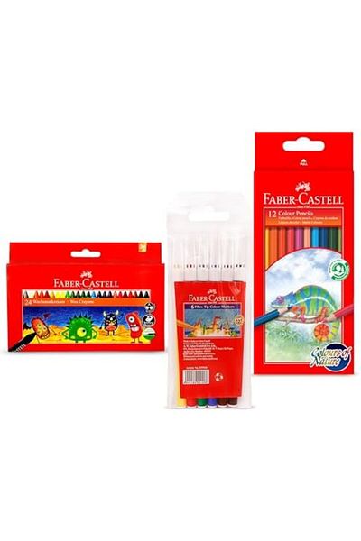 Faber Castell Faber-Castell Wax Crayons 24 Colours+Colour Pencil 12 Colour+Fiber Tip Colour Pen 6 Colour