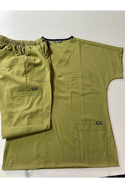 EGEUNIFORM زي موحد من الليكرا باللون الأخضر الكاكي للممرضات والأطباء
