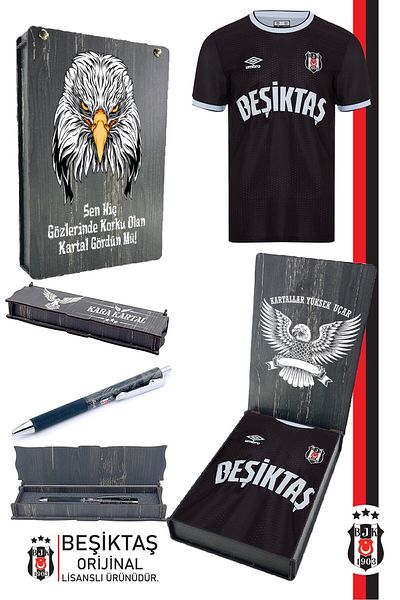 Beşiktaş Original Licensed Nostalgia Black Jersey + Tip Pen Set Gift Wooden Boxed