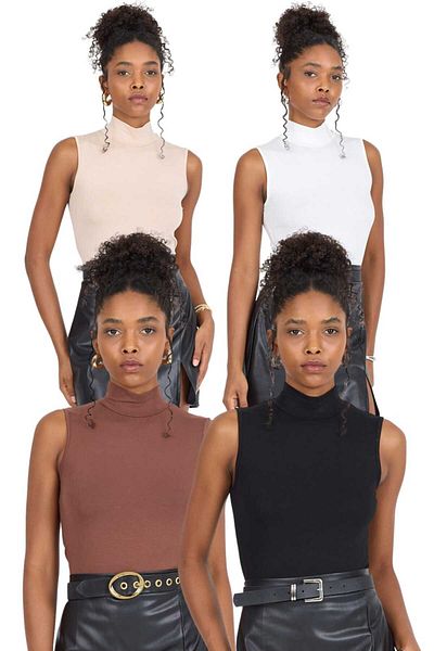 ZACHARIUZ Women's Black/White/Cream/Coffee 4-Piece Sleeveless Bodysuit