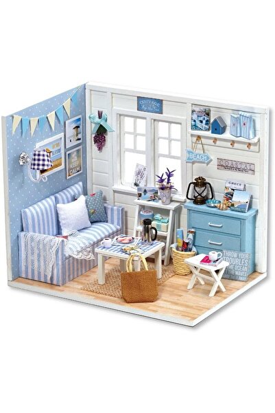 LikeSmart Ready-to-Assemble Miniature Wooden House Model "LikeSmart Living Room", DiY, LED Lights, st