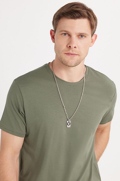 Tudors Tricou pentru bărbați, slim fit, slim fit, bumbac, textura moale, lycra, țesătură flexibilă, de bază, verde, cu gât crew