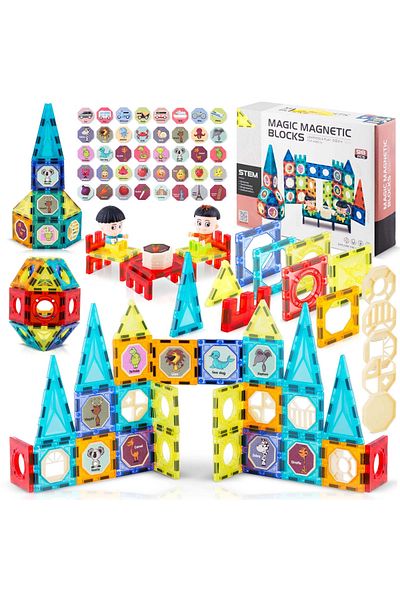 LikeSmart Set Educativ si Creativ Magnetic, cu 98 Piese, "LikeSmart Magic Magnetic Blocks", Numeroase Posibili