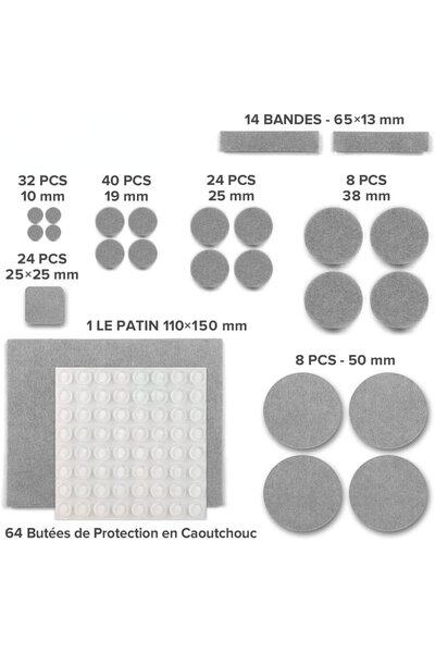 X-Protector Set de 215 protecții pentru mobilă, fetru, gri