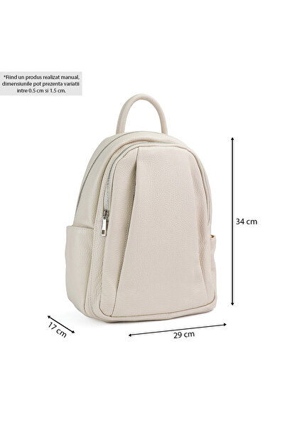 Posete Fagaras Timeea Leather Backpack - Beige, Genuine Leather Backpack, Backpack, Genuine Leather, Leather Backpack