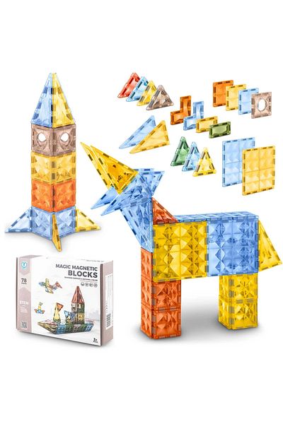 LikeSmart Set Educativ si Creativ Magnetic, cu 78 Piese, Diamond "LikeSmart Magic Magnetic Blocks", Numeroase