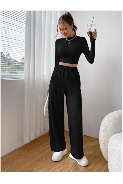 LAUSRA Γυναικείο μαύρο παντελόνι μεγάλου μεγέθους, φαρδιά γραμμή, ελαστικό, ά...