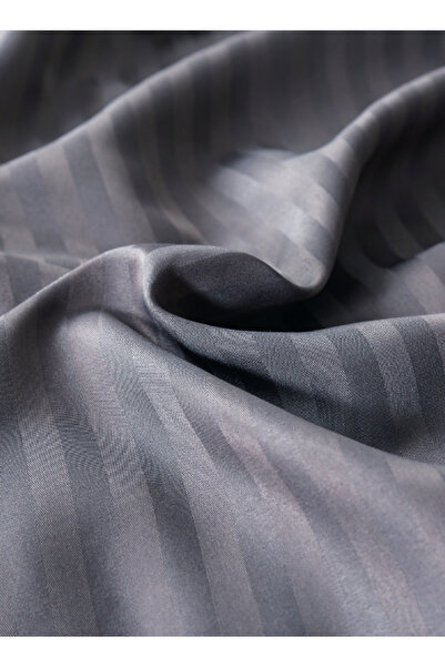 LUNA HOME Single Size 3 Piece Set, Bedsheet with 2 Pillow Cases, Dark Gray Color, Striped Design