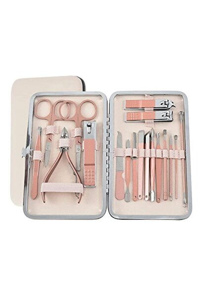 MACOM Manicure-Pedicure Set with 15 Pieces and Storage Case, Rose Gold