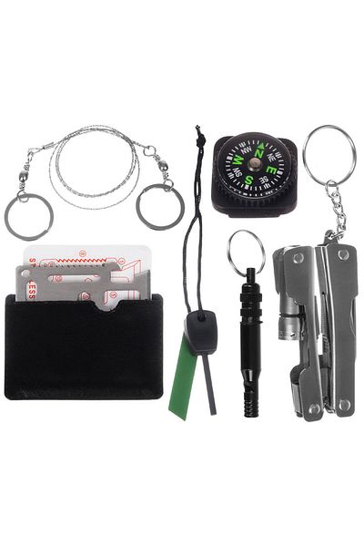 LikeSmart Kit Supravietuire 7 in 1, "LikeSmart Survivor", Busola, Lanterna, Fierastrau, Card Multifunctional,
