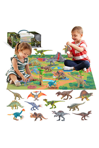 Yelajoy Dinosaur Play Set Including Dinosaur Map Dinosaur Figures Volcano Trees and Stone,Idea Gift For Kids