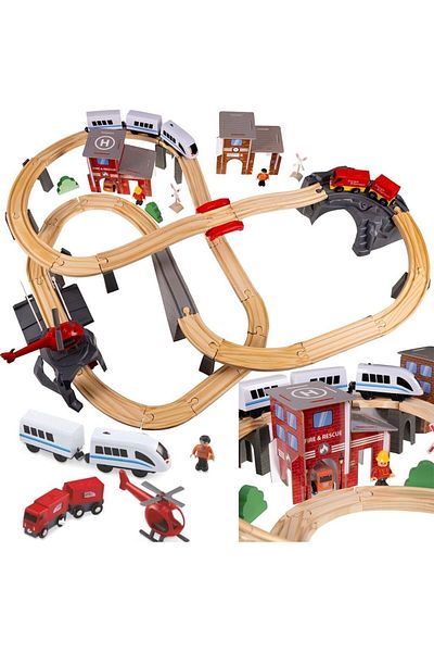 İSP Circuit Trenulet din Lemn , 70 de Accesorii Incluse "LikeSmart Railway Track", cu Traseu Mult
