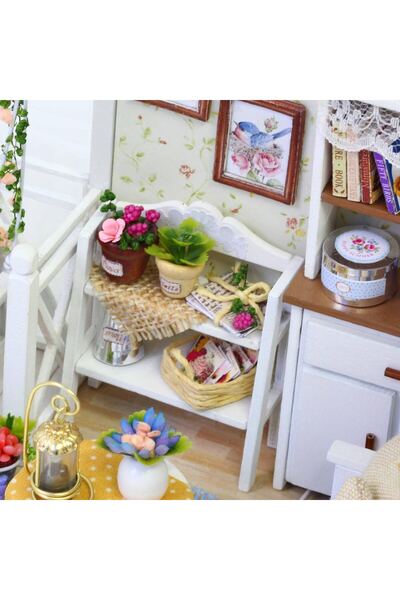 İSP Macheta Casuta gata de Asamblat, in Miniatura, din Lemn "LikeSmart Cat Diary", DiY, Lumini LED, stil