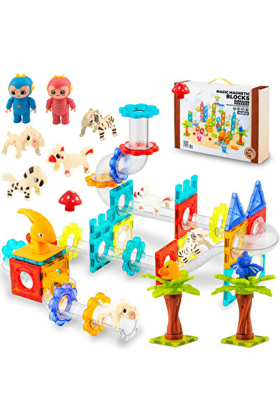 LikeSmart Set Educativ si Creativ Magnetic cu 153 Piese, Traseu Bile, Dinosau...