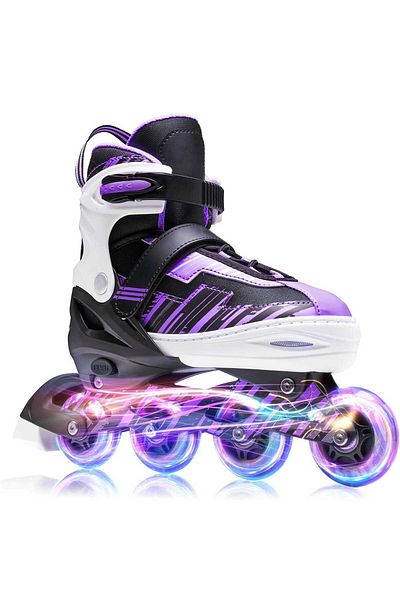 Elindor Patine cu rotile reglabile pentru copii și adulți, 4 roți iluminate, ABEC-7, mărimea S 28-31, violet