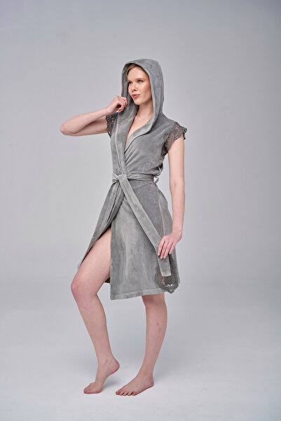 Nuşa Βαμβακερή ρόμπα Niki Velvet Bamboo με δαντέλα