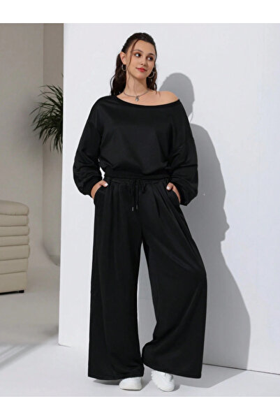yx yustex sport Kadın Siyah Büyük Beden Baggy Bol Kesim Pantolon ALTI Esnek R...