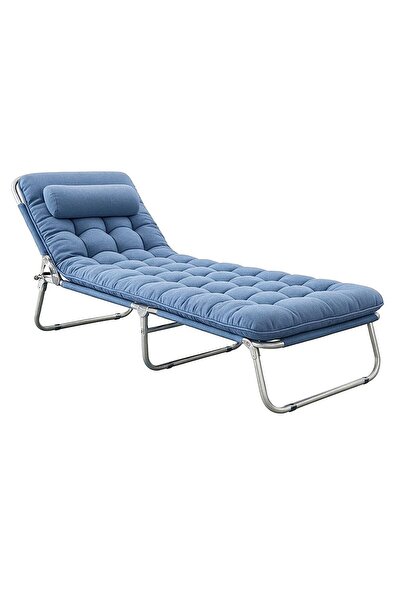 Güzelkan Minderli Yastıklı Kamp Yatağı Katlanır Şezlong Kampet Açık Mavi 1633