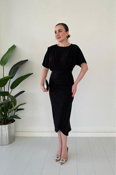 MaziButik Wrap Glitter Crepe Dress Black