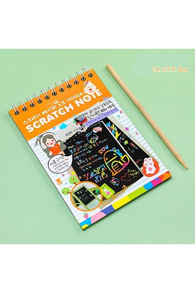 Flippy Carte de răzuit, Scratch magic DIY, 12 coli, Curcubeu, Creion din lemn, Cartonașe negre, Portocaliu