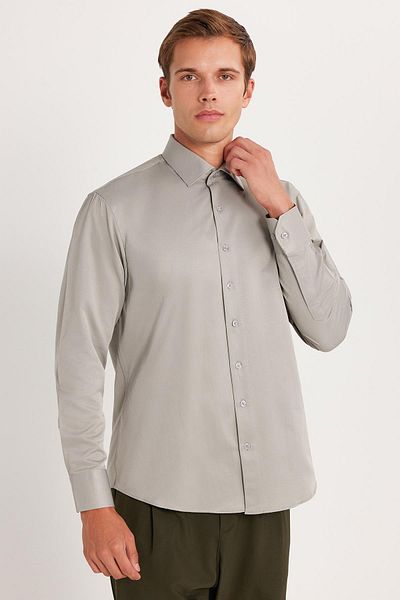 Tudors Men's Regular Fit Classic Cut Cotton Plain Gray Shirt