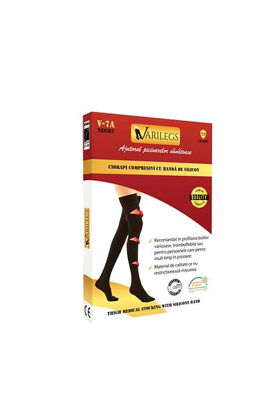 VARILEGS Ciorapi Compresivi 140 deni 18-22 MmHg cu banda de silicon ( Negri) M,
