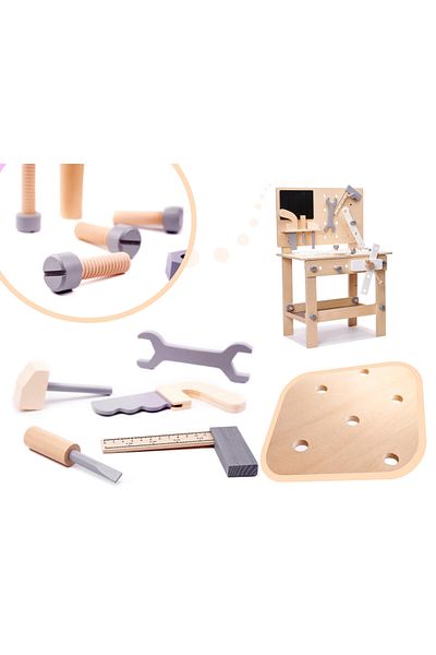 İSP Banc de lucru din lemn pentru copii "Likesmart Bricolaj 6281", cheie, surubelnita, surub
