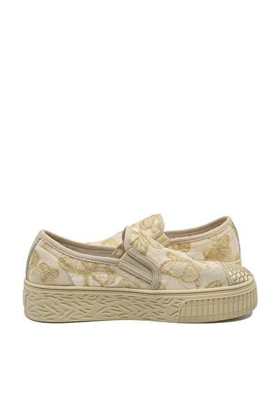 PASS Collection Teniși de vară pentru femei din colecția Pass, aurii, cu broderie fluture