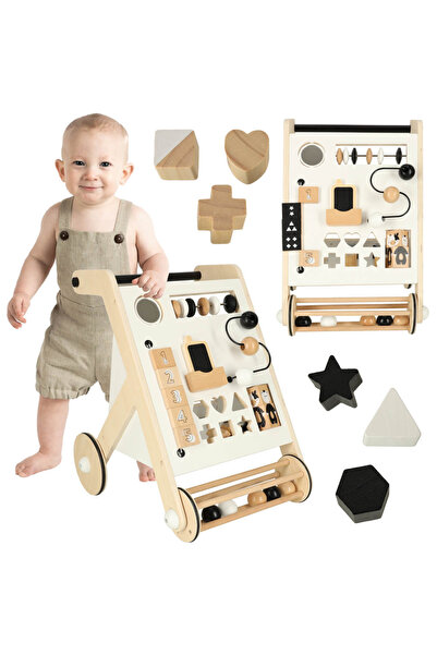 LikeSmart WoodWalker Wooden Walker for Children, with 6 Montessori Play Activities