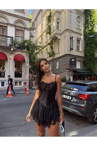 Bak'ap Rochie mini salopetă cu bretele din satin cu detaliu din dantelă Premium Trend