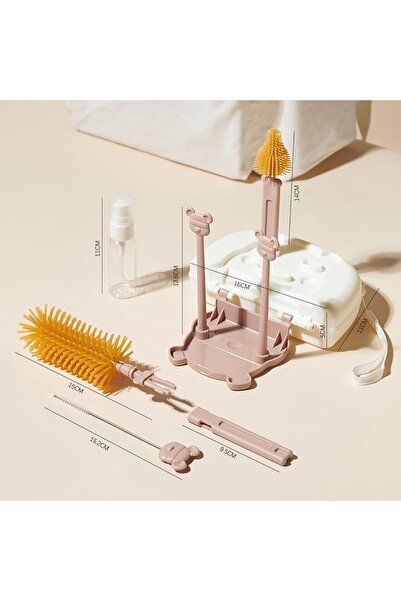 Flippy Σετ πλυντηρίου/στεγνωτηρίου μπιμπερό, Flippy, φορητό, βουρτσάκια σιλικόνης, πιπίλες, μπουκάλια, καλαμάκια, καφέ