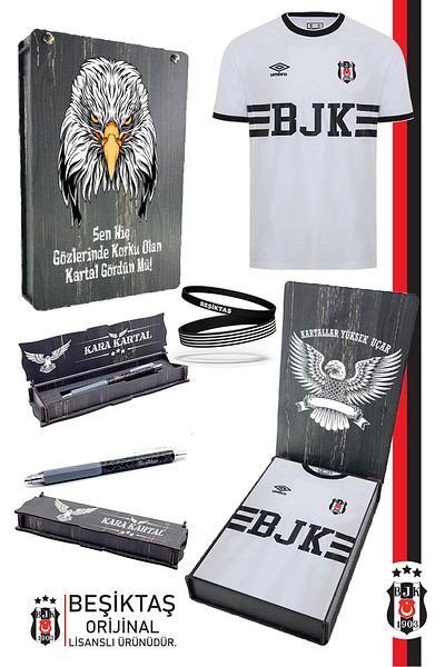 Beşiktaş طقم جيرسي أبيض Bjk أصلي مرخص من نوستالجيا + سوار مع قلم رصاص مع صندوق هدايا