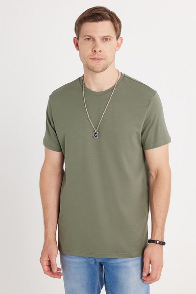 Tudors Tricou pentru bărbați, slim fit, slim fit, bumbac, textura moale, lycra, țesătură flexibilă, de bază, verde, cu gât crew