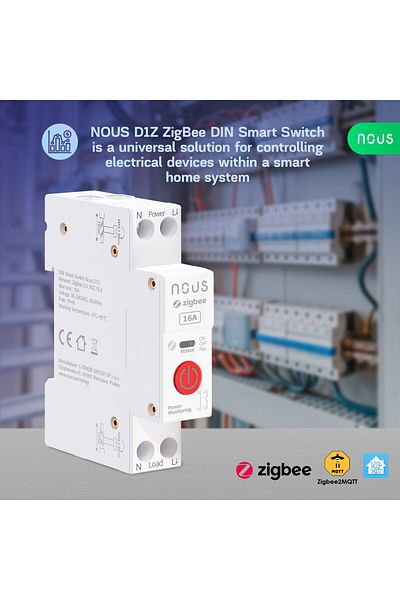 Nous Siguranta inteligenta D1Z, 16A, ZigBee, 1 canal, Monitorizare energie, montare pe sina DIN