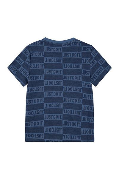 Nike Cotton Blend Just Do It All Over Printed & Logo Embroidered Short Sleeves T-Shirt Navy