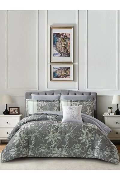 Donetella 7-Piece Digital Print Comforter Set – King Size Fits 200x200 cm, Soft Microfiber Bedding Set.