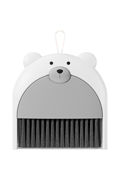 Camy Broom and Dustpan Set, For Office, Made of PP, Bear Pattern, 23.5 x 18 cm, Gray