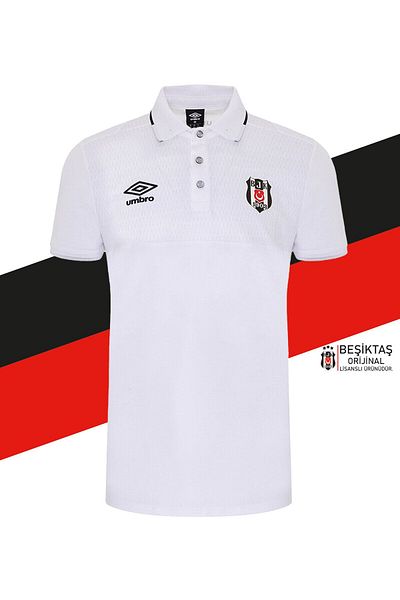 Beşiktaş تي شيرت أبيض برقبة بولو مرخصة أصلية