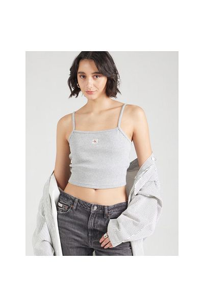 Calvin Klein Дамска блуза с плетен етикет и ребра Ck Lv047c908g A-Green