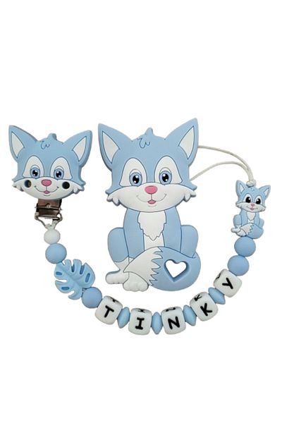OEM Lantisor si jucarie de dentitie Vulpita Codita Albastru