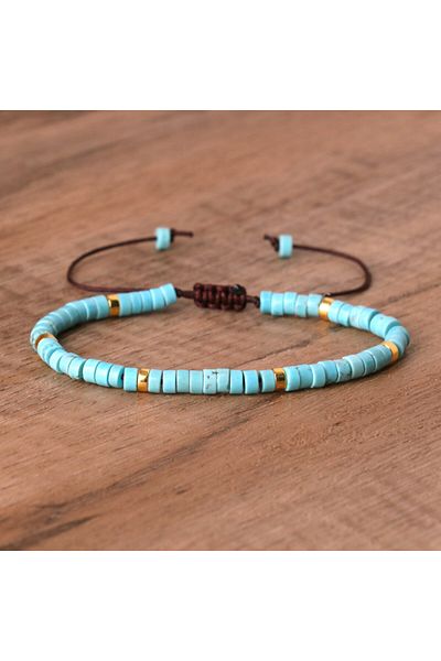 Choice 16.5cm Blue Turquoise 1PC Natural Blue Emperor Stone Beads Woven Bracelet Polished Block Shape Adjus