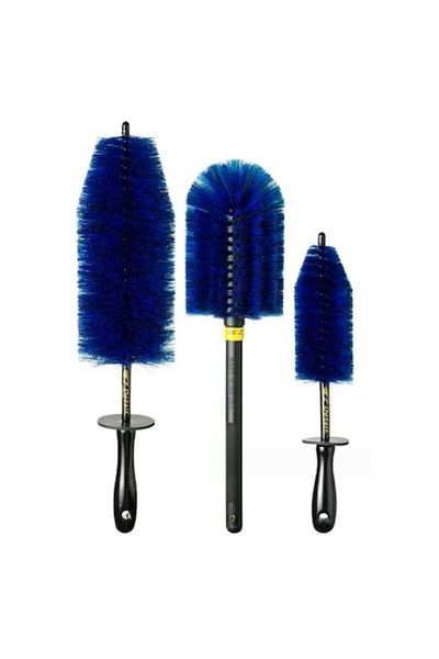 Flo Set 3 Piese pentru Cosmetica Auto, din Plastic si Otel, Maner Ergonomic, Perie Butuc, Anvelope, Deta