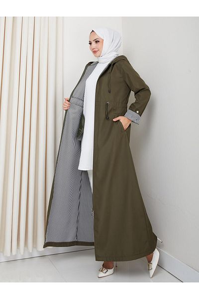 Hb Harma Time Butik Women's Hooded Stripe Detailed Khaki Bondit Cap