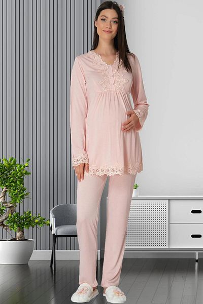 Mavelle Women's Lace Detailed Maternity Pajamas Set 1501