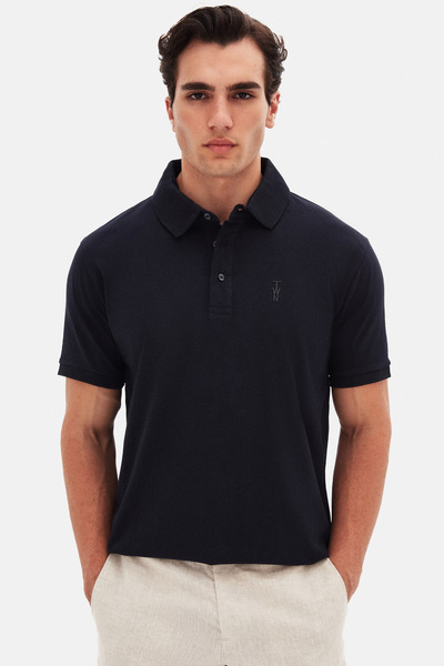Twn Μπλουζάκι πόλο με λεπτή εφαρμογή Navy Blue Pique